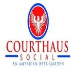 A red white and blue logo for the courthaus social.